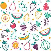 fruit and berries pattern with colorful dots vector