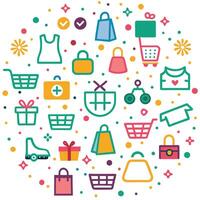 shopping icons in a circle with various items vector