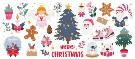 Winter set of hand drawn isolated elements. Flat illustration on white background. vector