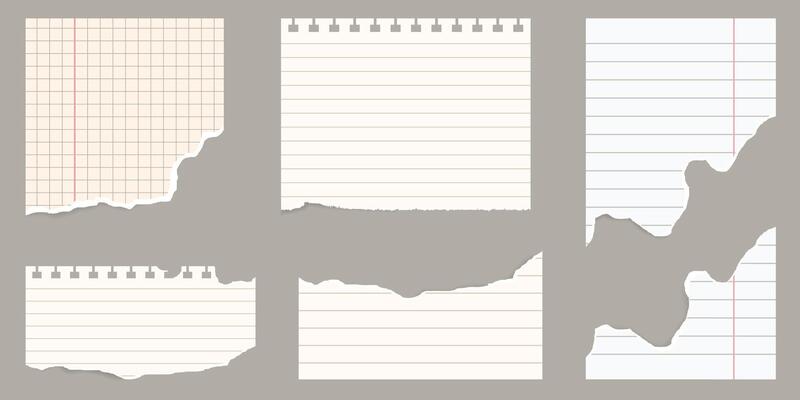 Collage Set elements for scrapbook. Old rip torn paper collection, trendy retro vintage paper cut, notebook sheet. Craft retro gazettes, grunge papers collection. illustration