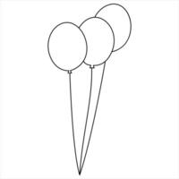 Single line continuous drawing of birthday celebration balloon holiday party decoration concept design sketch outline style illustration vector