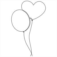 Single line continuous drawing of birthday celebration balloon holiday party decoration concept design sketch outline illustration vector