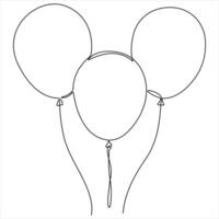 Single line continuous drawing of birthday celebration balloon holiday party decoration concept design sketch outline style illustration vector