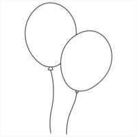 Single line continuous drawing of birthday celebration balloon holiday party decoration concept design sketch outline drawing illustration vector