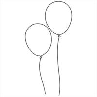 Single line continuous drawing of birthday celebration balloon outline drawing illustration vector
