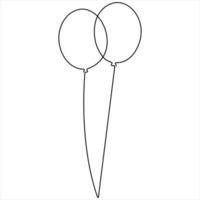 Single line continuous drawing of birthday celebration balloon holiday party decoration concept design sketch outline design illustration vector