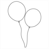 Single line continuous drawing of birthday celebration balloon holiday party decoration concept design outline style drawing illustration vector