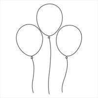 Single line continuous drawing of birthday celebration balloon holiday party decoration concept design sketch outline drawing illustration vector