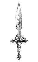 Sword. Weapon of ancient warriors. Graphic sketch of a dagger vector