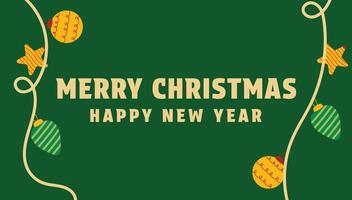 greeting card green background design template with christmas ball icon vector