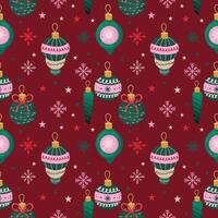 Christmas seamless background or pattern with new year tree toys. Colorful wallpaper vector