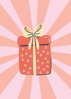 Retro postcard featuring giftbox with bow and chamomiles vector
