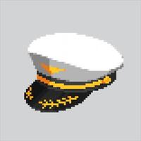 Pixel art illustration Pilot Hat. Pixelated Captain Head Gear. Pilot Captain Hat Headgear icon pixelated for the pixel art game and icon for website and game. old school retro vector