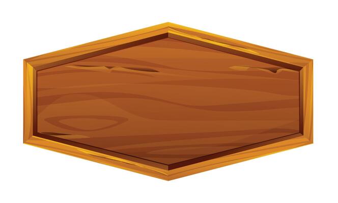 Wooden signboard with smooth surface and visible wood grain texture. Cartoon illustration