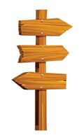 Wooden signpost with three directional arrows pointing left and right. Cartoon illustration vector