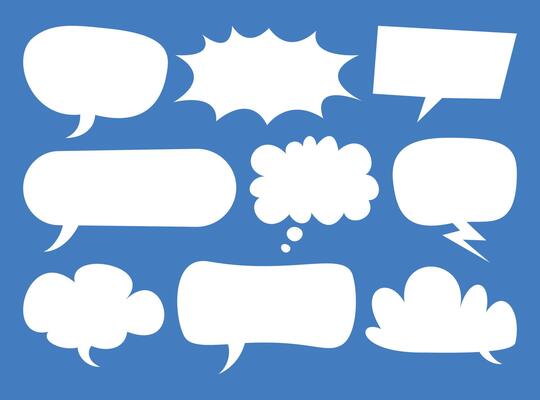 Set of various blank speech and thought bubbles. Empty speak bubble text, message box, chatting box. Cartoon illustration