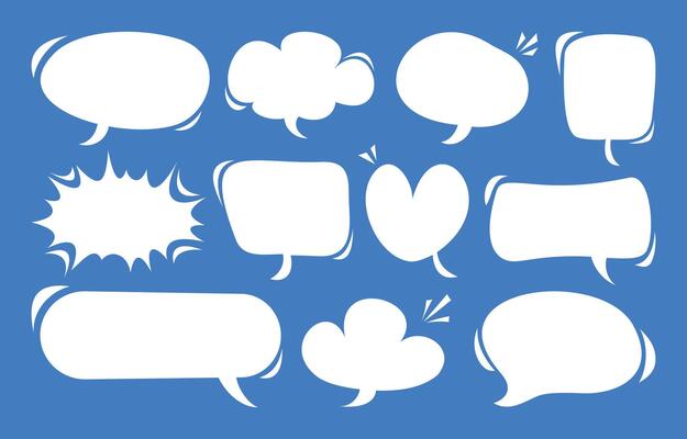 Set of unique comic speech bubbles. Blank empty speak bubble text, message box, chatting box. Cartoon illustration