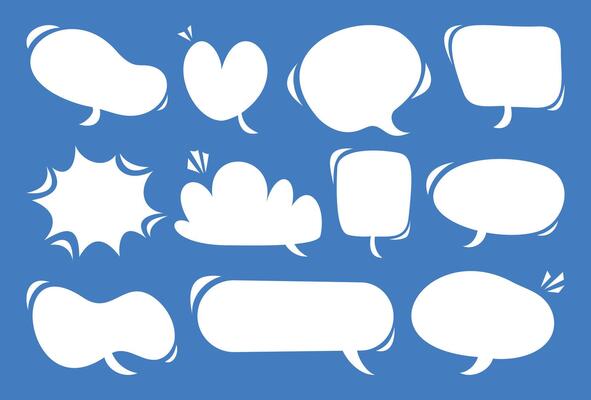 Collection of unique comic speech bubbles. Blank empty speak bubble text, message box, chatting box. Cartoon illustration