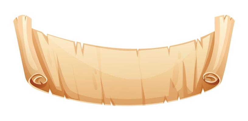 Parchment banner scroll paper with curled edges, blank and ready for text or design. Cartoon illustration