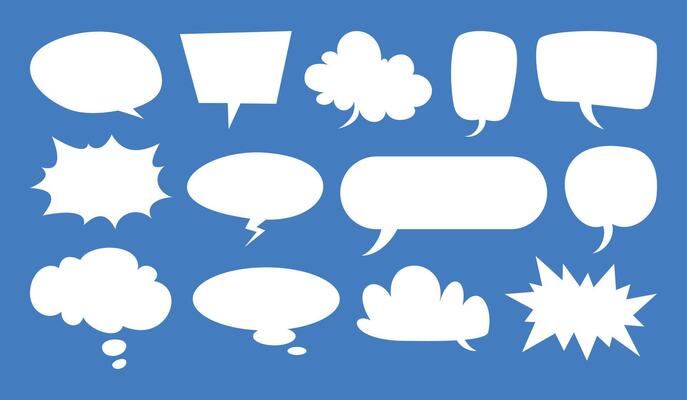 Collection of various speech and thought bubbles. Blank empty speak bubble text, message box, chatting box. Cartoon illustration