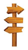Wooden signpost with three blank directional arrows pointing in different directions. Cartoon illustration vector