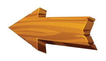 Wooden arrow sign pointing left with textured surface. Cartoon illustration isolated on white background vector
