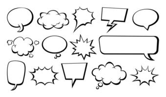 Collection of various empty comic speech bubbles and thought clouds. Blank empty speak bubble text, message box, chatting box. Cartoon illustration vector
