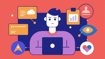 These illustrations can visually represent the modern approach to content moderation highlighting the integration of AI and human oversight in maintaining online safety.. vector