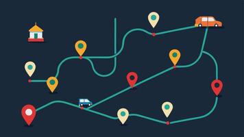 Vehicle Route Map A map with marked routes and locations showcasing multiple paths taken by the suspect vehicle overlaid with GPS tracking lines.. vector
