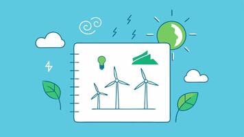 Sustainable Solutions An analyst sketches out renewable energy solutions such as wind and solar farms on a notepad that contains drawings showing their benefits to combat climate. vector