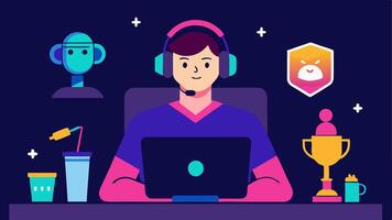 These descriptions can be used to create engaging illustrations that reflect the exciting world of esports streaming.. vector