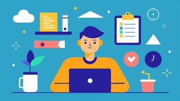 These descriptions provide a range of activities and settings for a freelance illustrator engaged in digital projects.. vector