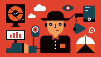 These descriptions convey various settings and scenarios for the surveillance camera theme maintaining simplicity and clarity suitable for illustrations.. vector