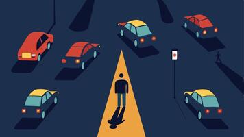 Traffic Jam Standoff An overhead view of a traffic jam with the detectives car wedged between other vehicles focused on a specific car that stands out marked by a faint spotlight.. vector