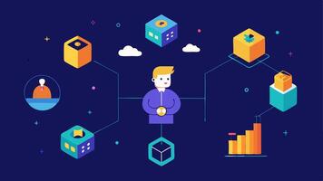 These descriptions provide a variety of scenarios and activities that blockchain developers engage in while creating decentralized applications and technologies.. vector