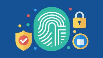 Security Features An illustration showing a fingerprint scanner with added security elements like a lock symbol emphasizing the importance of securing sensitive data.. vector