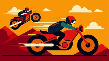 These descriptions can guide an artist in creating dynamic illustrations of a thrilling motorcycle pursuit scenario.. vector