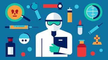 These descriptions can provide inspiration for illustrations conveying the important work of forensic scientists in analyzing ballistics.. vector