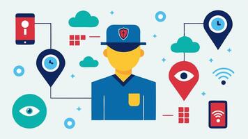 These illustrations can effectively convey the concept of law enforcement surveillance using GPS tracking technology without referring to specific people brands or locations.. vector