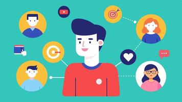 These illustrations would visually convey the dynamic and collaborative nature of microinfluencer marketing without referencing any specific brands names or locations.. vector