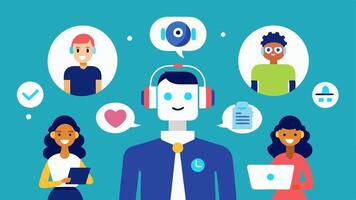 These illustrations can effectively depict the integration of AI technology in customer service settings showcasing professionals in various roles and tasks.. vector