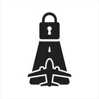 Lockdown icon. Padlock on the runway. Airliner. Plane icon vector