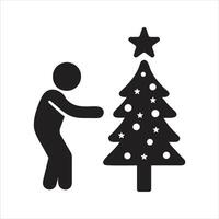 Young man decorating a celebrate tree. Tree icon vector