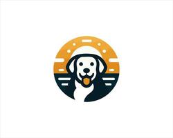 A dog logo with a yellow sun in the background vector