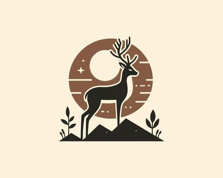 A deer standing on a hill with a moon in the background vector
