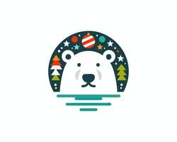 A polar bear with christmas trees and other decorations vector