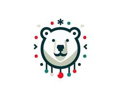 A polar bear head with a red and green background vector