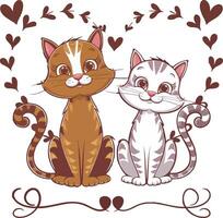 Romantic Cat Duo with Heart Patterns Perfect for Valentine's Day vector