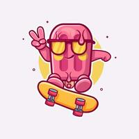 cool pink popsicle ice cream character mascot playing skateboard isolated cartoon vector
