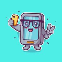 happy smartphone character mascot taking a selfie with a smartphone isolated cartoon vector